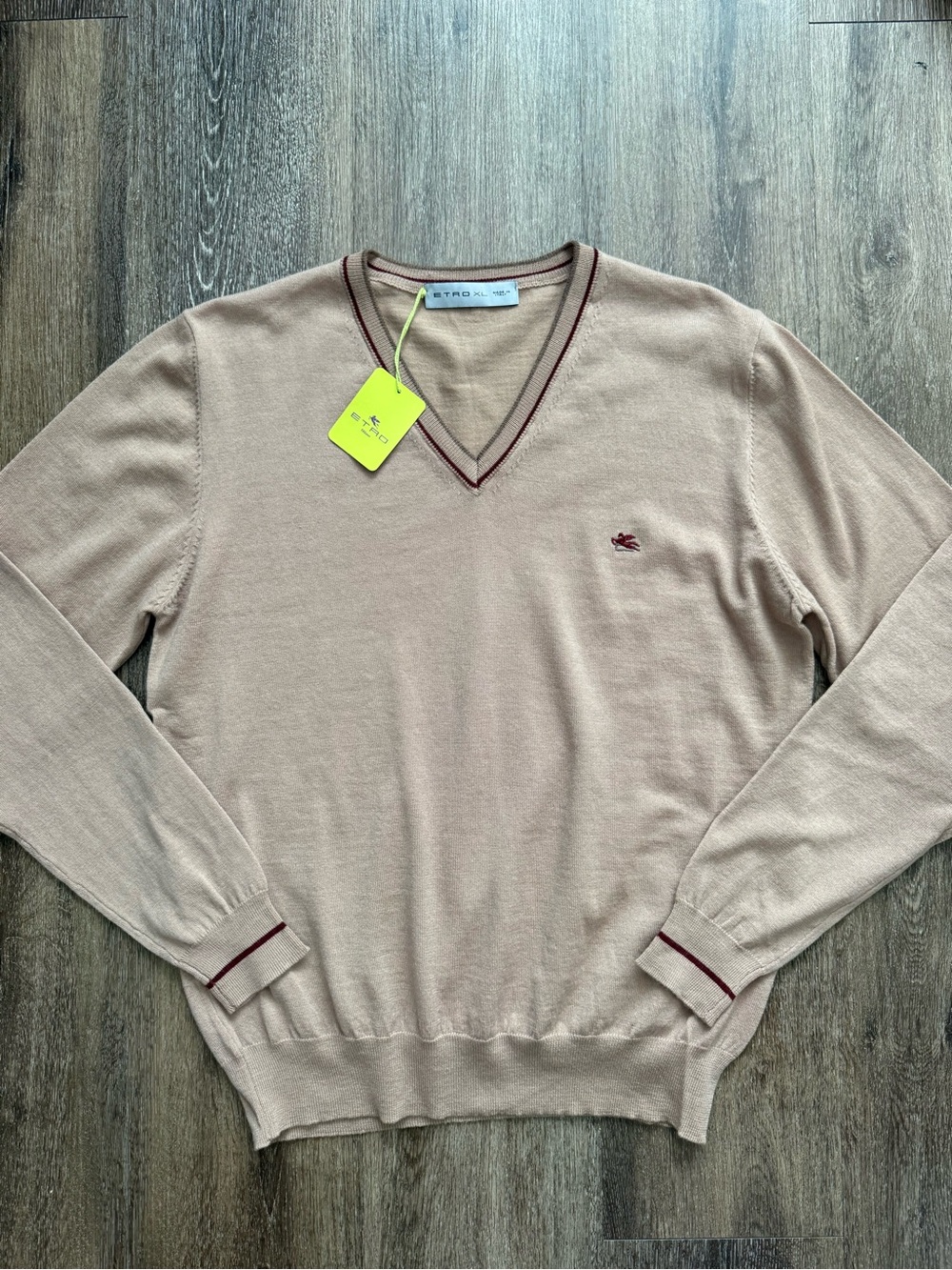 Display #1 Etro Men’s XL Beige 100% Wool V-Neck Sweater Made in Italy